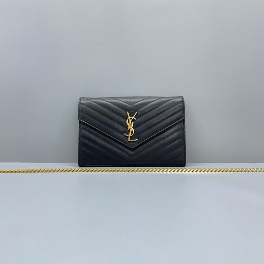 Saint Laurent - Monogram Envelope Chain Bag - Caviar leather - Black with Gold-Tone Hardware - (medium)