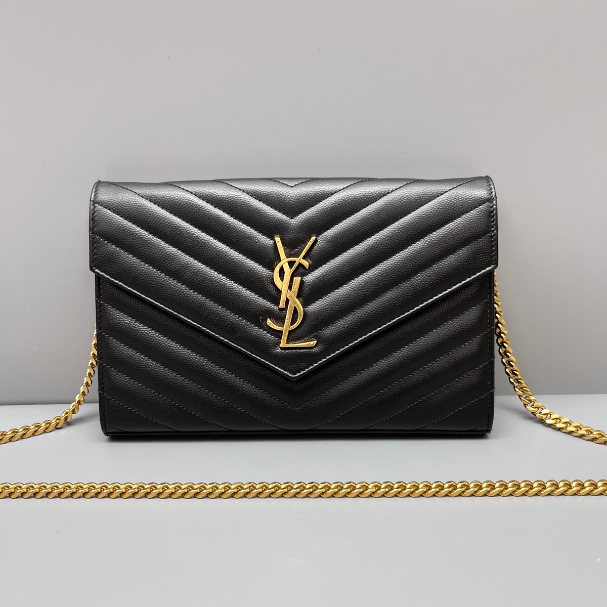 Saint Laurent - Monogram Envelope Chain Bag - Leather - Black - (mini)