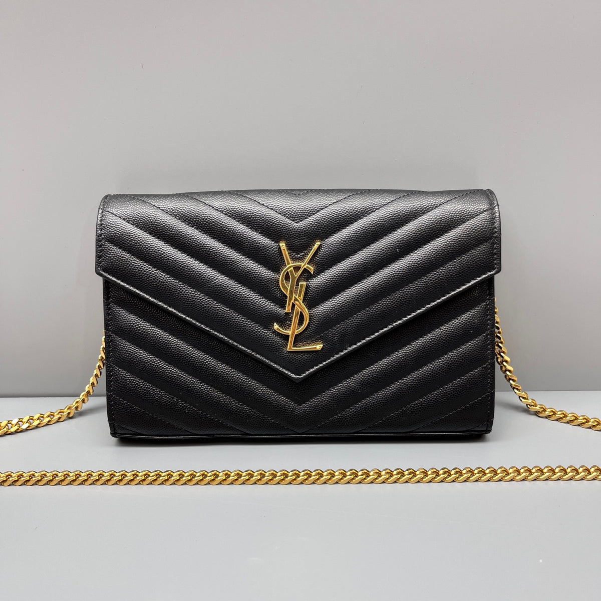 Saint Laurent - Monogram Envelope Chain Bag - Leather - Black - (mini)
