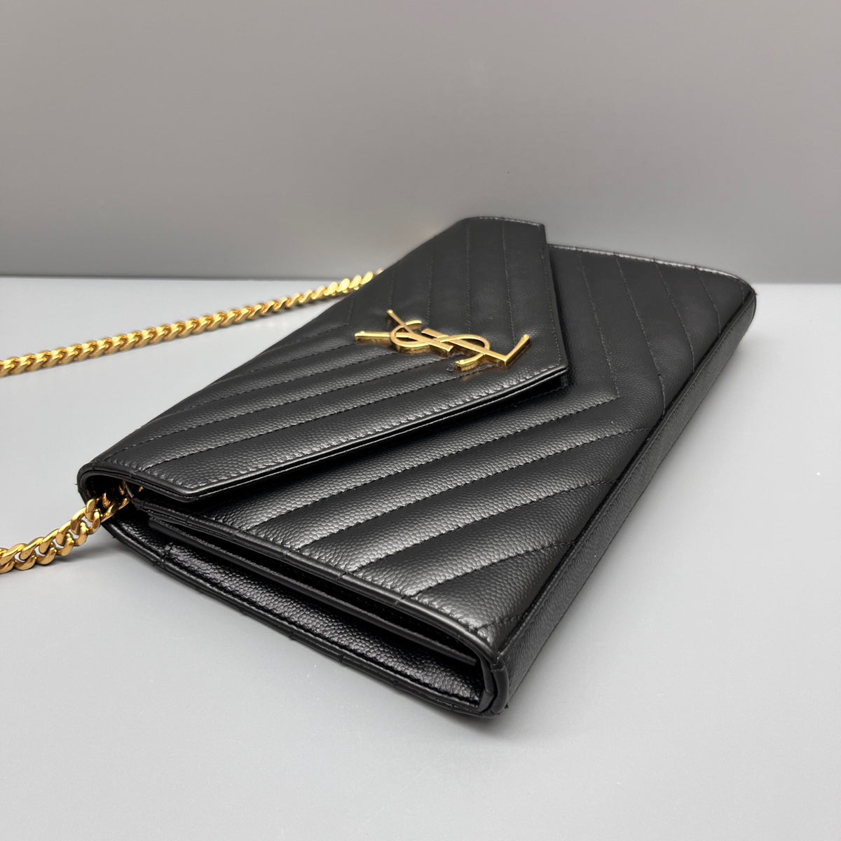 Saint Laurent - Monogram Envelope Chain Bag - Leather - Black - (mini)
