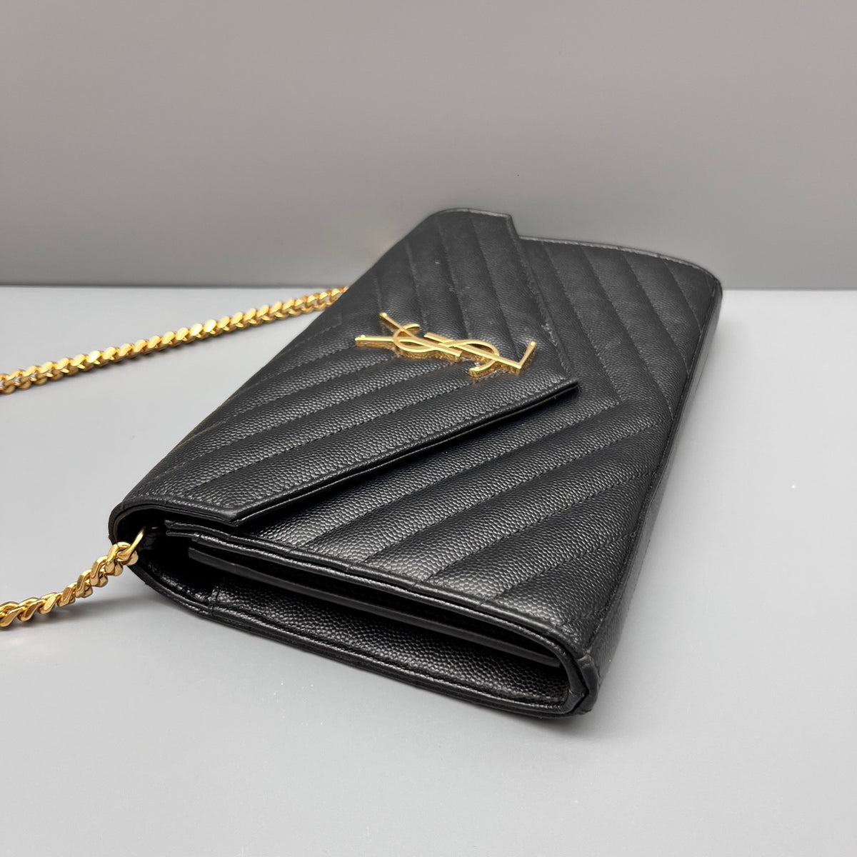 Saint Laurent - Monogram Envelope Chain Bag - Leather - Black - (mini)