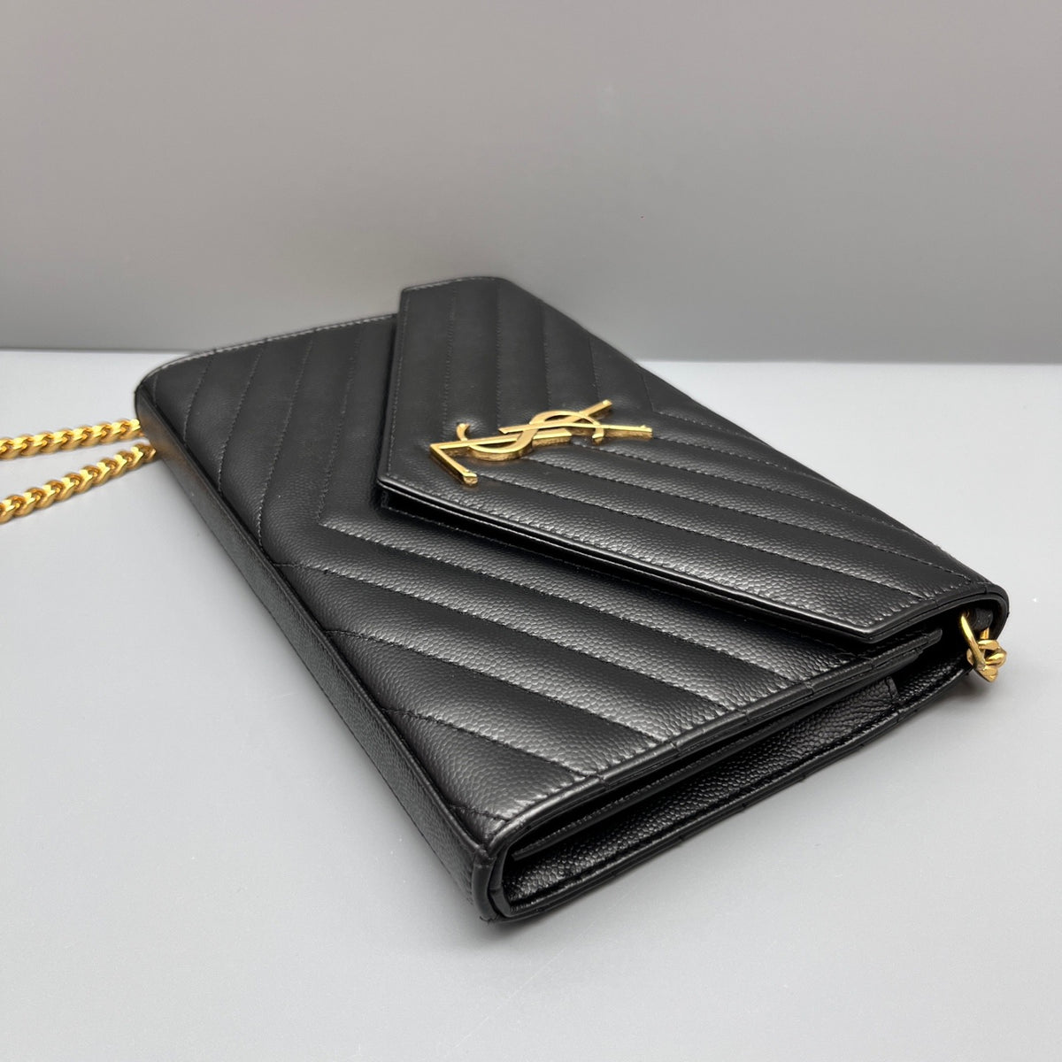 Saint Laurent - Monogram Envelope Chain Bag - Leather - Black - (mini)