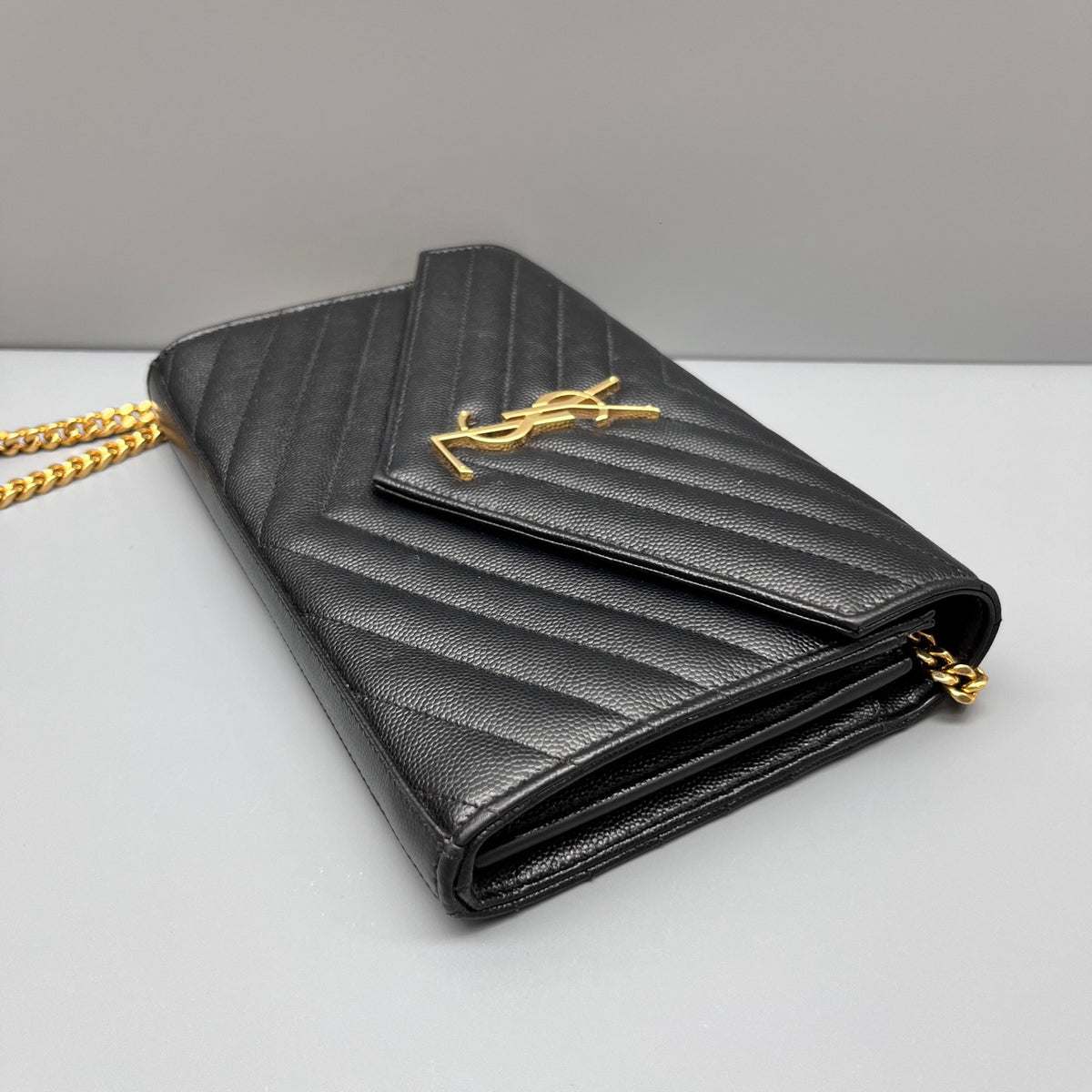Saint Laurent - Monogram Envelope Chain Bag - Leather - Black - (mini)