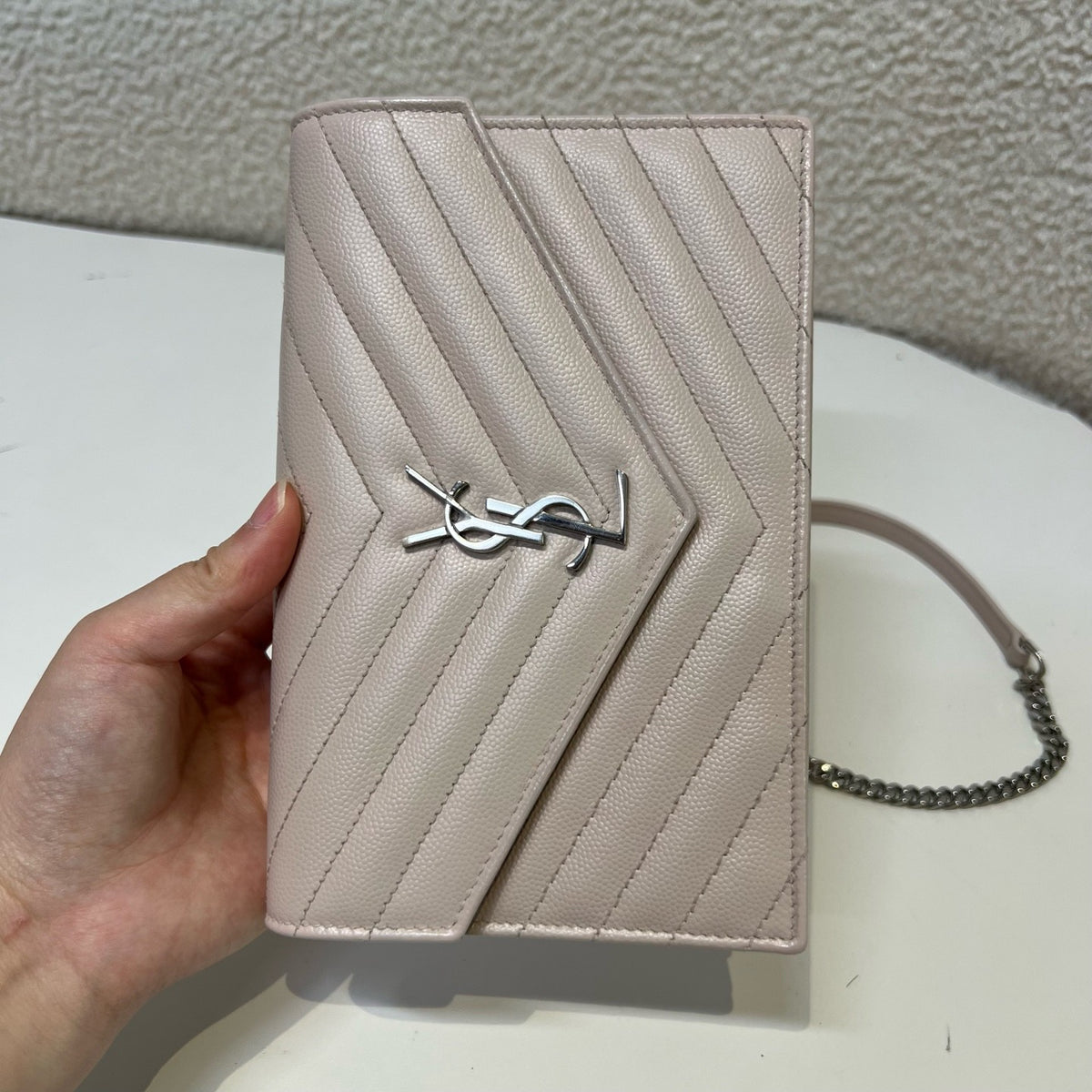 Saint Laurent - Monogram Envelope Chain Wallet - Leather - Pink - (small)
