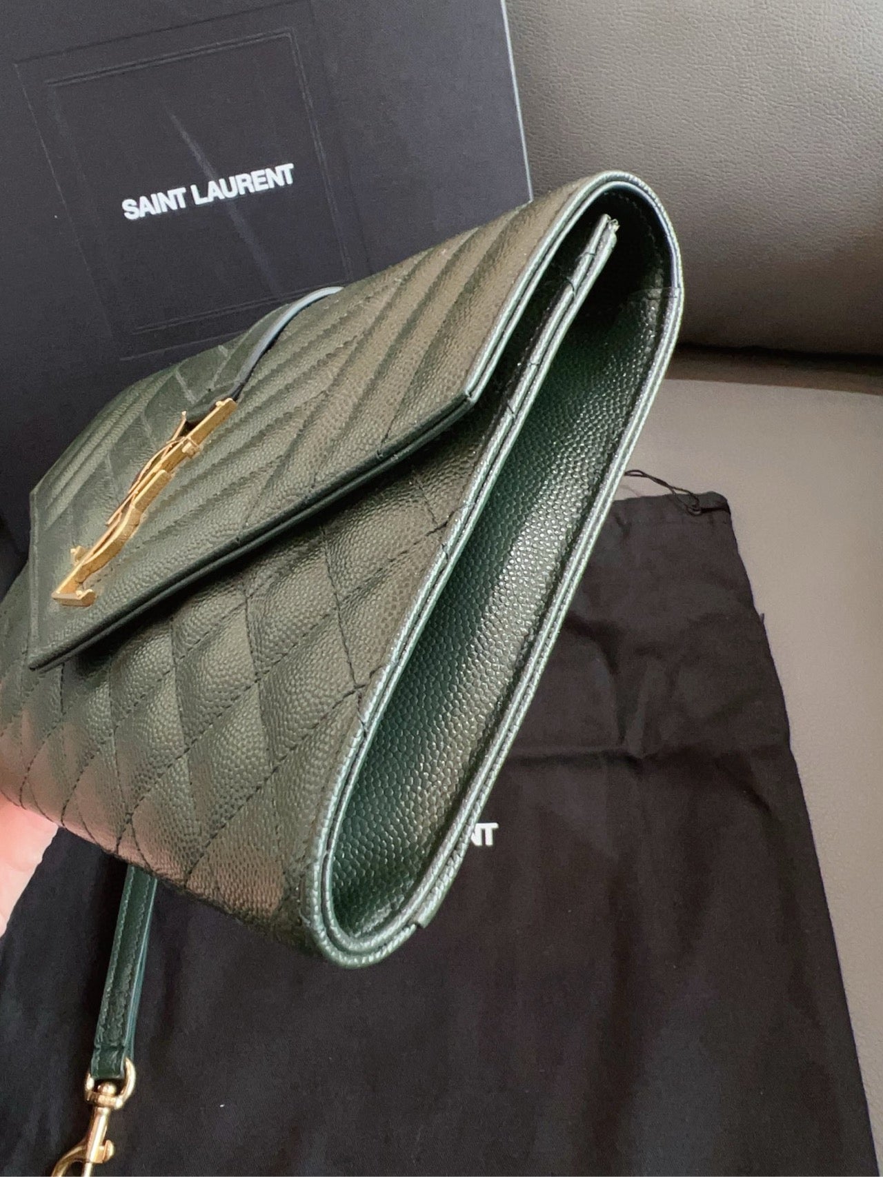 Saint Laurent - Monogram Envelope Clutch - Grained leather - Dark green - (small)