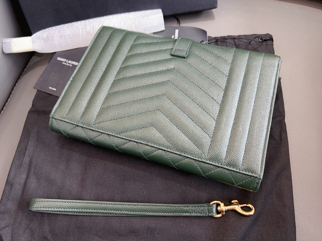Saint Laurent - Monogram Envelope Clutch - Grained leather - Dark green - (small)