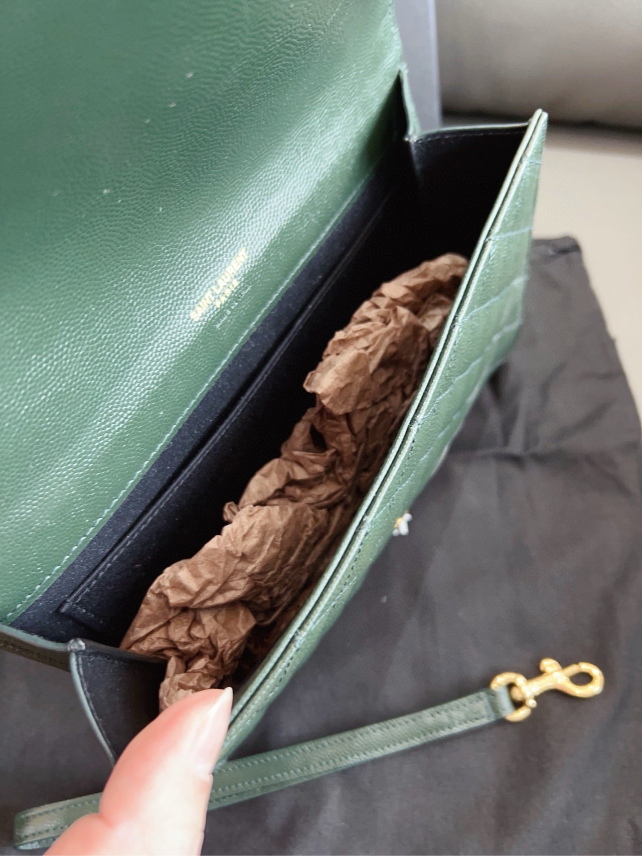 Saint Laurent - Monogram Envelope Clutch - Grained leather - Dark green - (small)