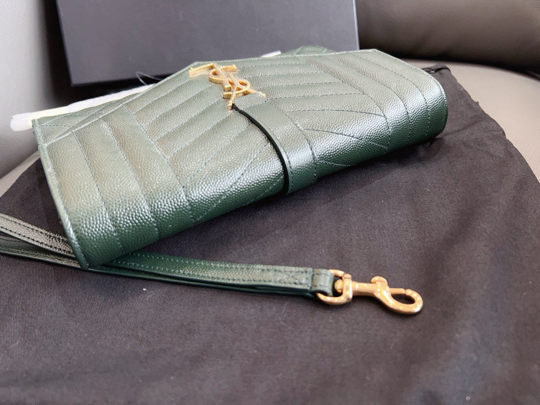 Saint Laurent - Monogram Envelope Clutch - Grained leather - Dark green - (small)