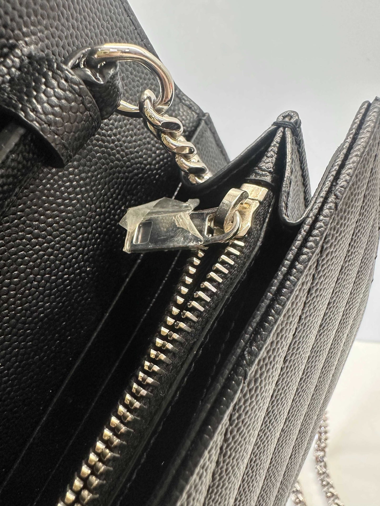 Saint Laurent - Monogram Envelope Wallet on Chain (WOC) - Grained calfskin leather - Black with Silver-Tone Hardware - (medium)