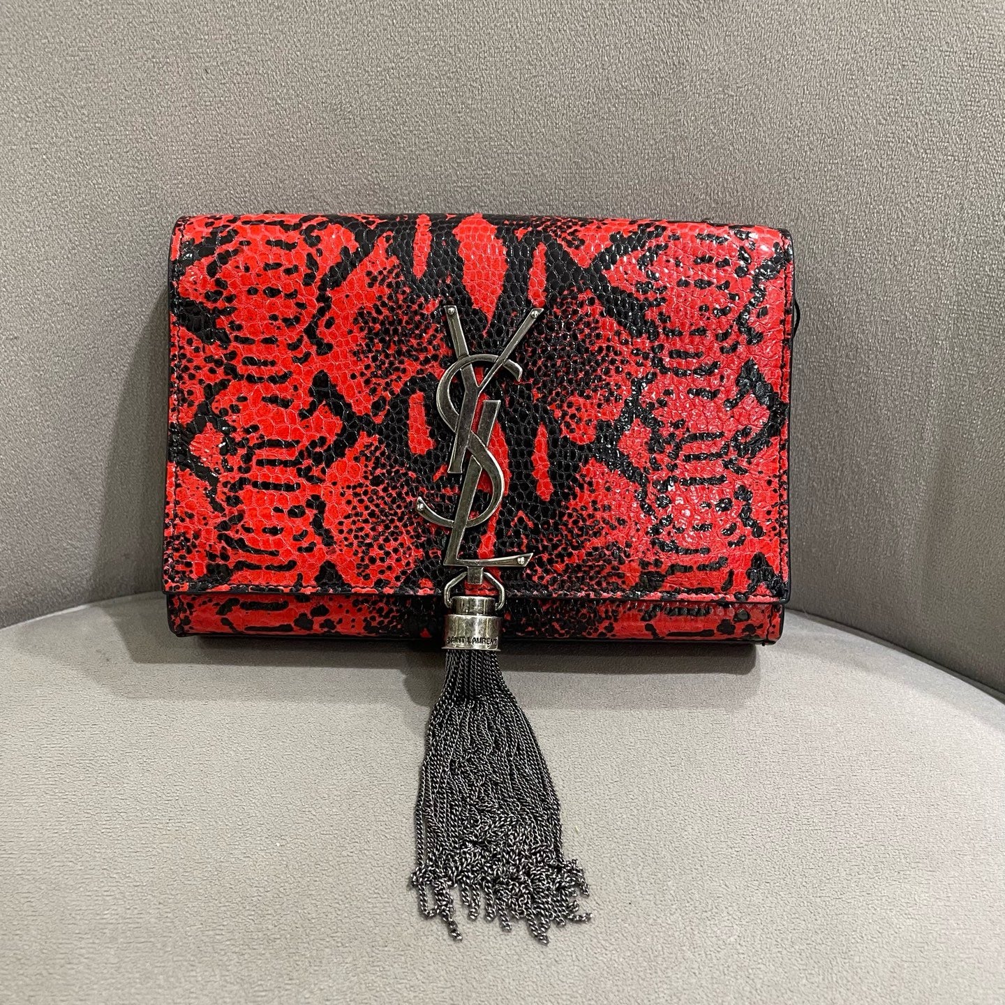 Saint Laurent - Monogram Kate Tassel Bag - Exotic water snake leather - Red - (Mini)