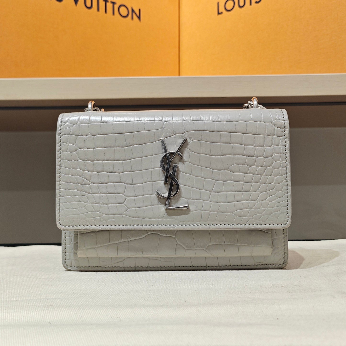 Saint Laurent - Monogram Shoulder Bag - Exotic leathers - Crocodile - Grey - (mini)