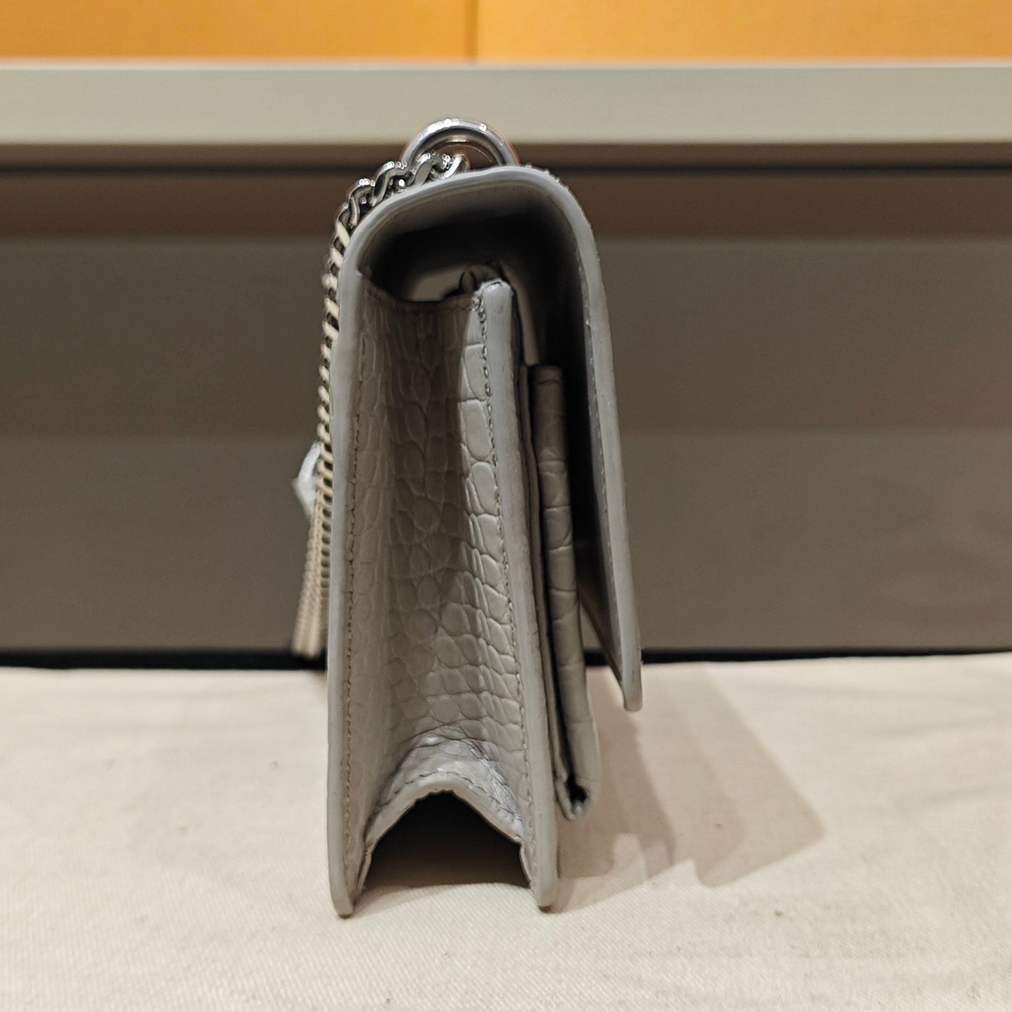 Saint Laurent - Monogram Shoulder Bag - Exotic leathers - Crocodile - Grey - (mini)