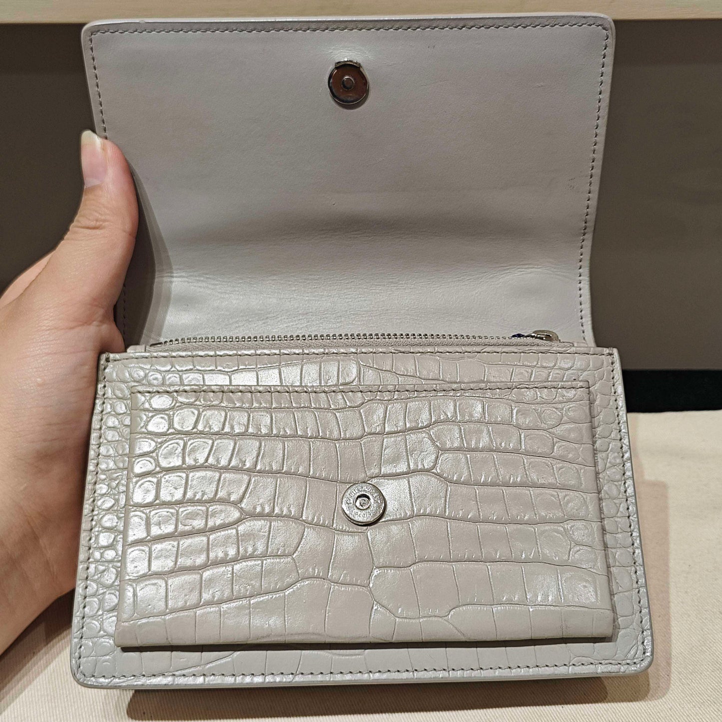 Saint Laurent - Monogram Shoulder Bag - Exotic leathers - Crocodile - Grey - (mini)
