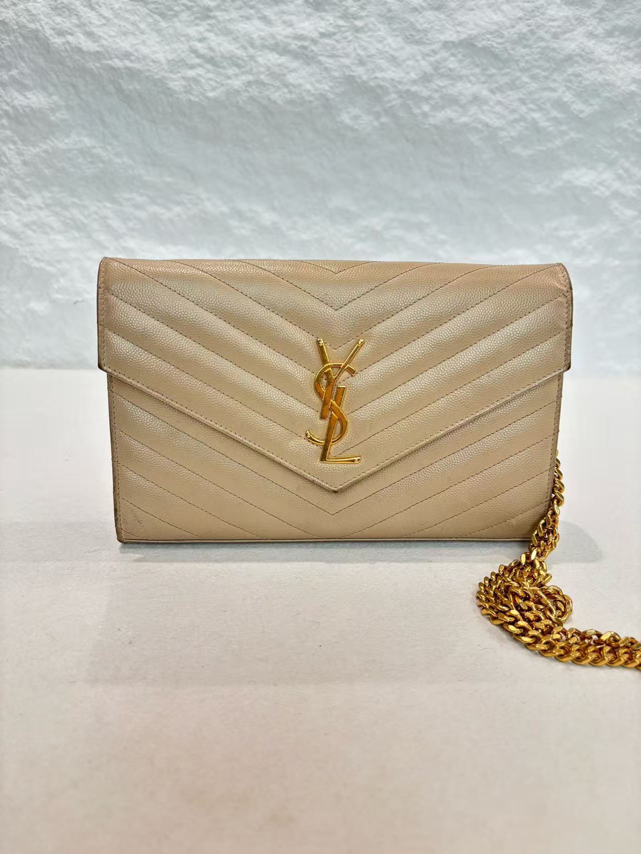 Saint Laurent - Monogram Wallet on Chain - Cowhide leather - Beige - (small)