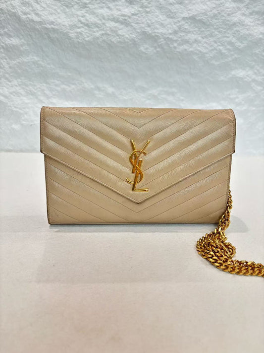 Saint Laurent - Monogram Wallet on Chain - Cowhide leather - Beige - (small)