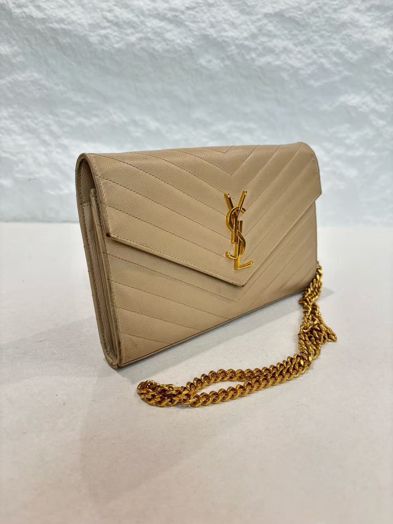 Saint Laurent - Monogram Wallet on Chain - Cowhide leather - Beige - (small)