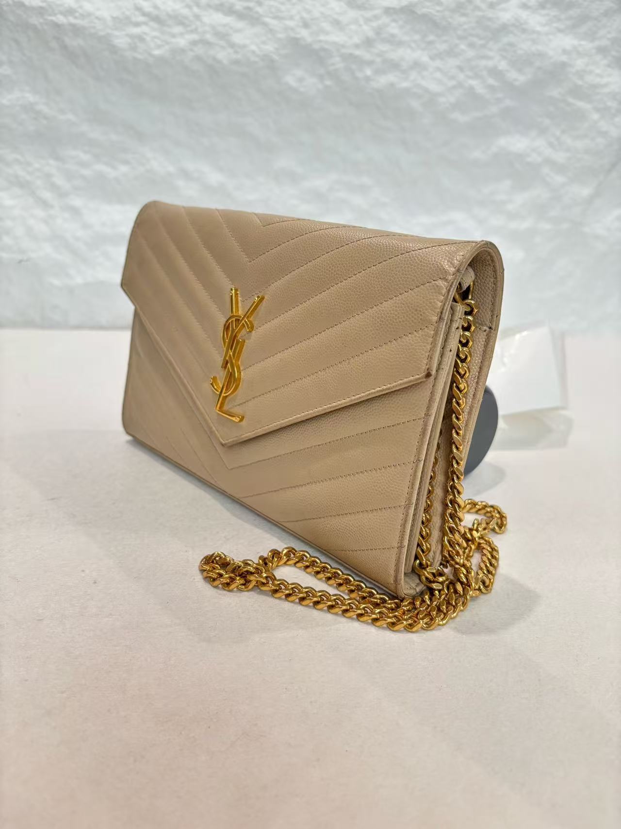 Saint Laurent - Monogram Wallet on Chain - Cowhide leather - Beige - (small)
