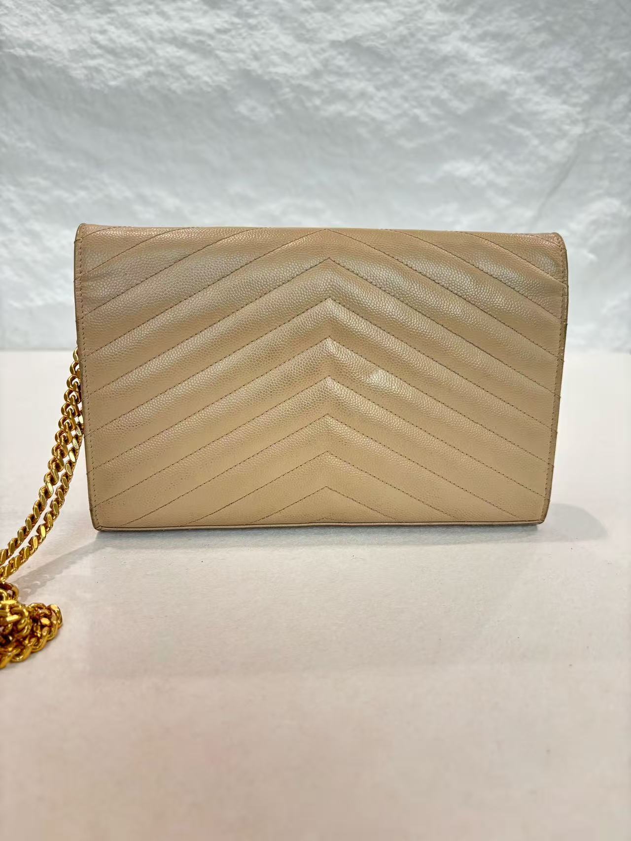 Saint Laurent - Monogram Wallet on Chain - Cowhide leather - Beige - (small)