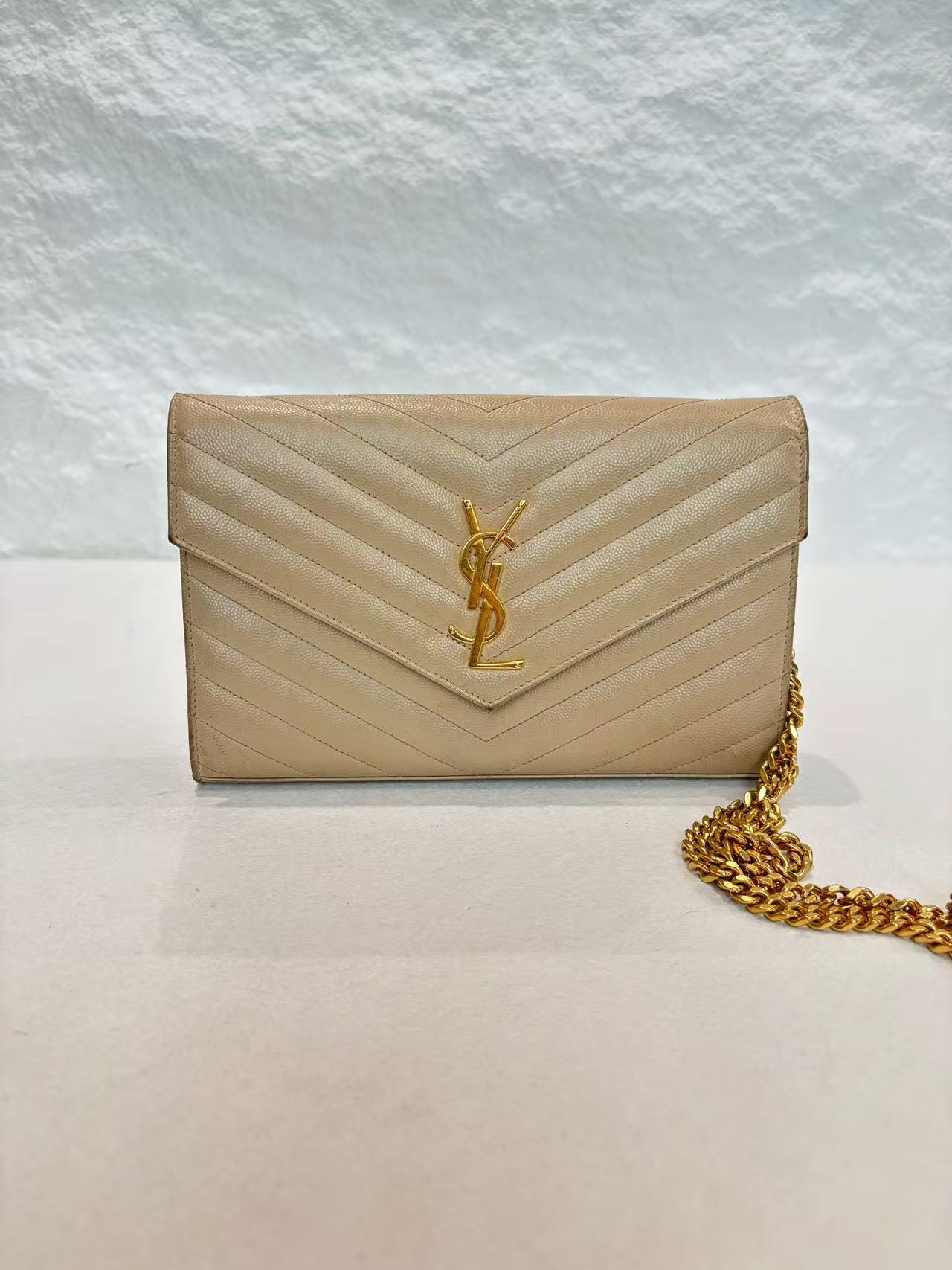 Saint Laurent - Monogram Wallet on Chain - Cowhide leather - Beige - (small)
