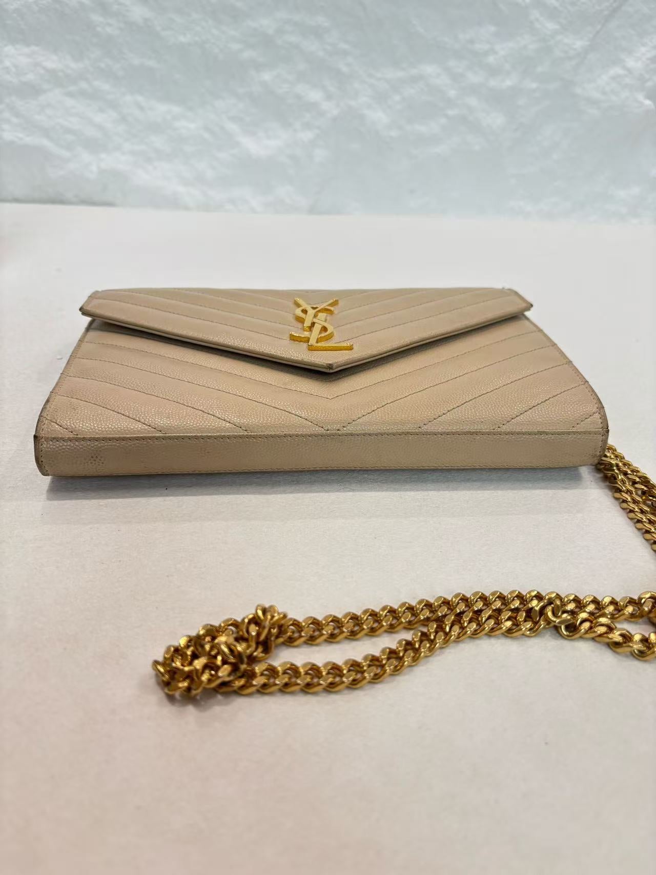 Saint Laurent - Monogram Wallet on Chain - Cowhide leather - Beige - (small)