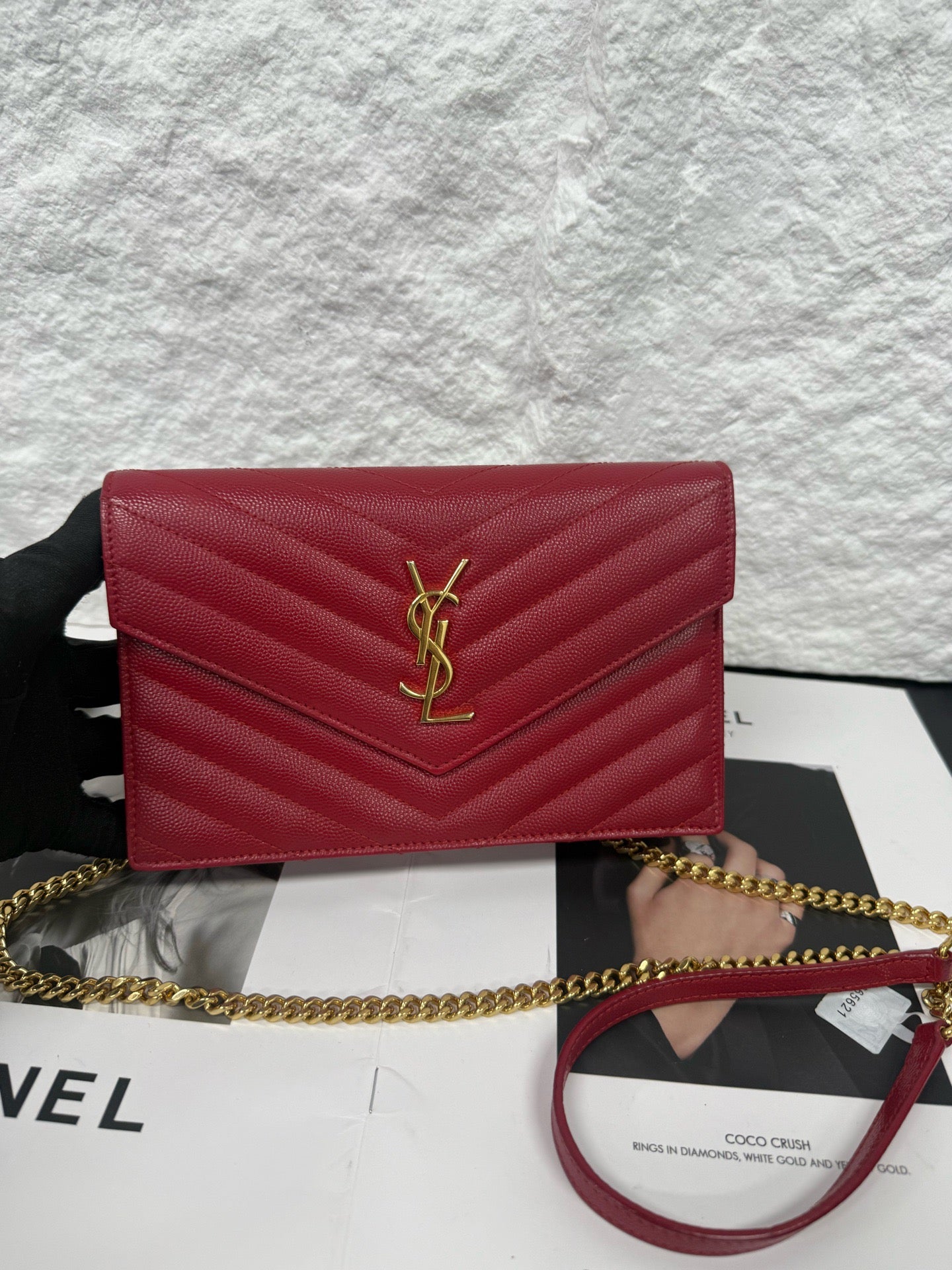Saint Laurent - Monogram Wallet on Chain (WOC) - Leather - Red - (mini)