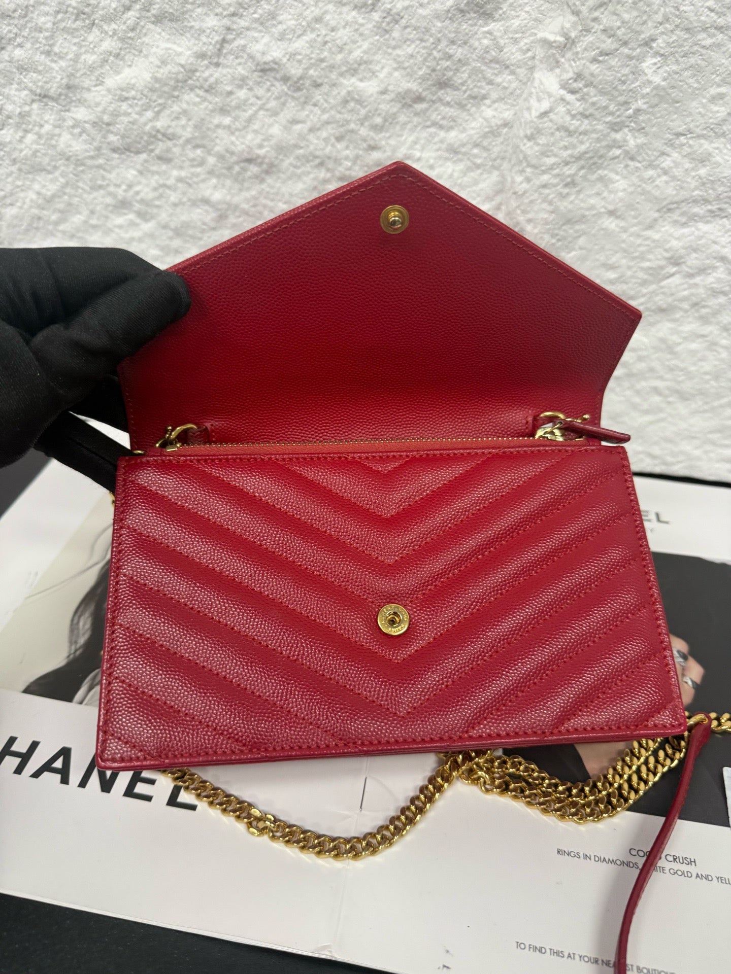 Saint Laurent - Monogram Wallet on Chain (WOC) - Leather - Red - (mini)