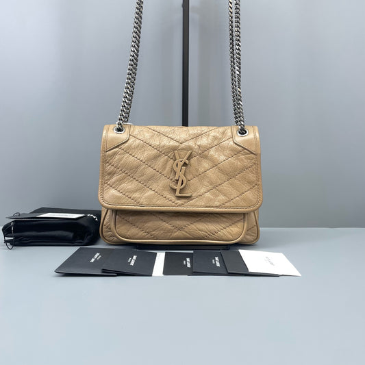 Saint Laurent - Niki Baby - Crinkled calfskin leather - Beige - (Small)