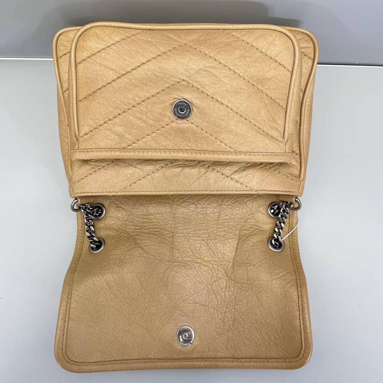 Saint Laurent - Niki Baby - Crinkled calfskin leather - Milk Tea Beige with Silver-Tone Hardware - (Small)