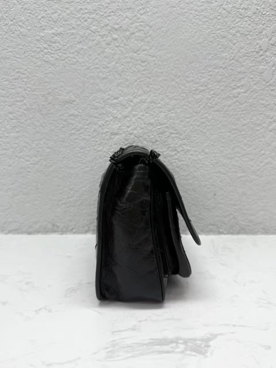 Saint Laurent - Niki Baby - Distressed crinkled leather - Black - (Small)