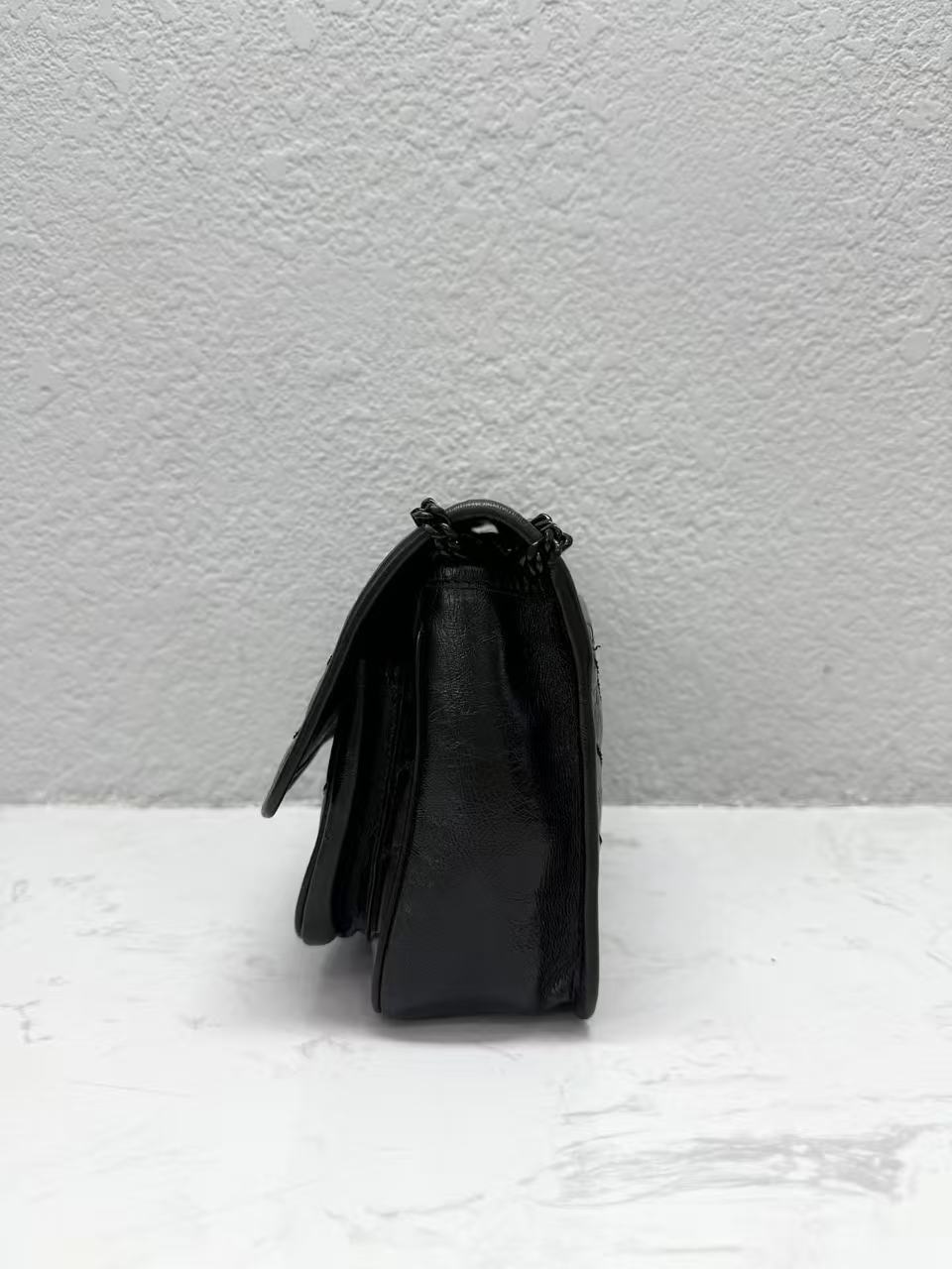 Saint Laurent - Niki Baby - Distressed crinkled leather - Black - (Small)