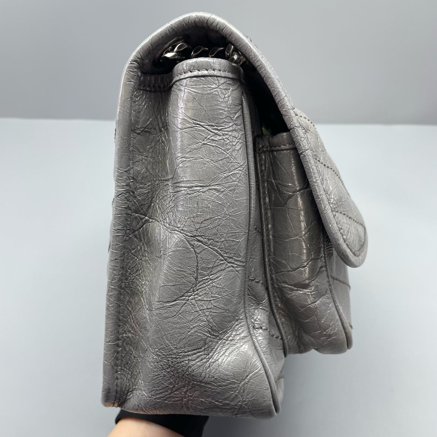 Saint Laurent - Niki Chain Bag - Crinkled calfskin leather - Grey - (Medium)