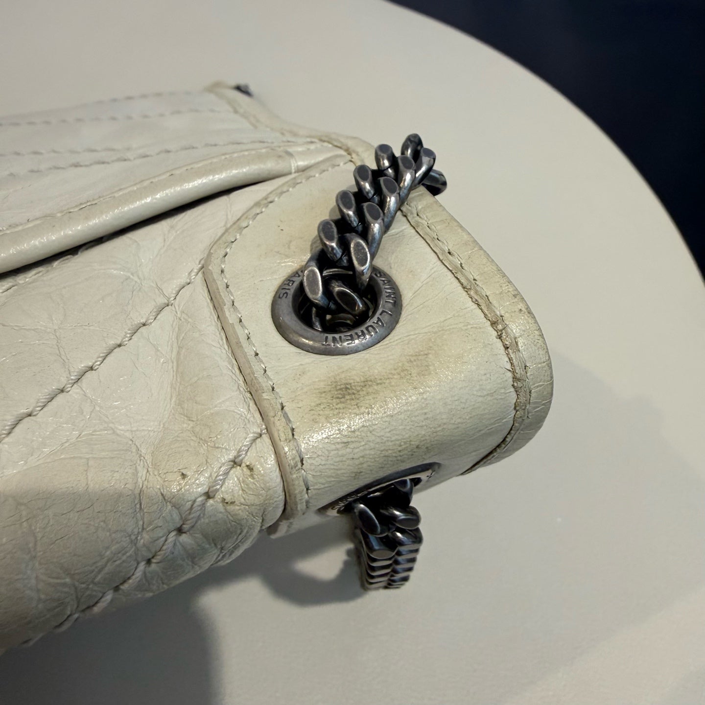Saint Laurent - Niki Chain Bag - Crinkled leather - Cream White - (small)