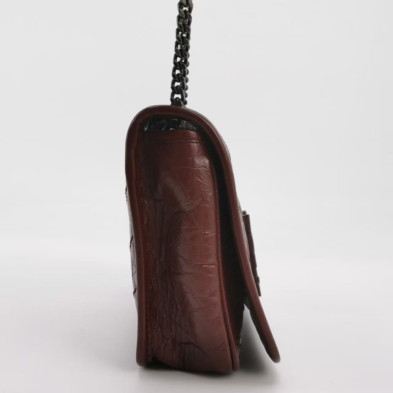 Saint Laurent - Niki chain bag - Crinkled leather - Deep red with dark silver-tone hardware - (mini)