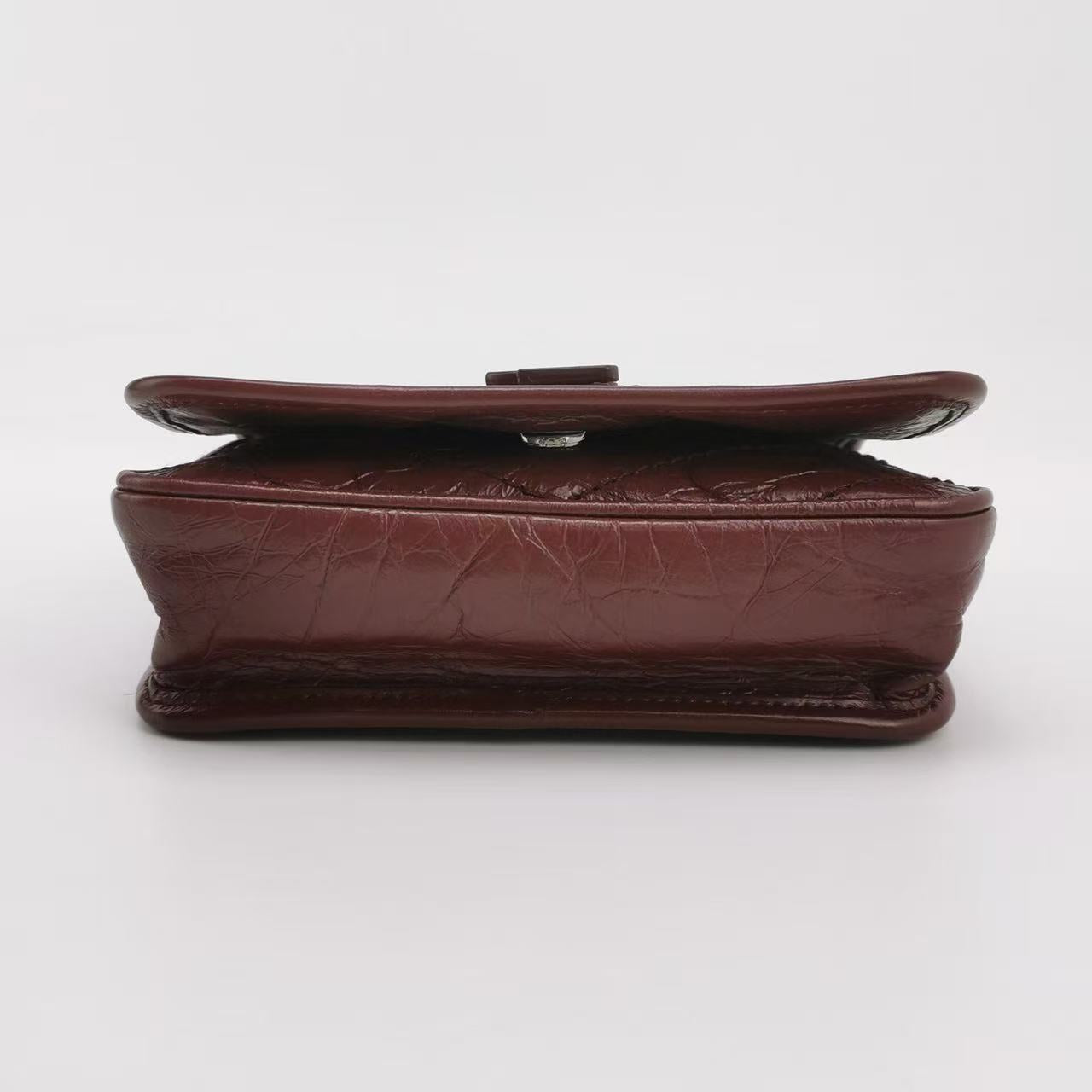Saint Laurent - Niki chain bag - Crinkled leather - Deep red with dark silver-tone hardware - (mini)