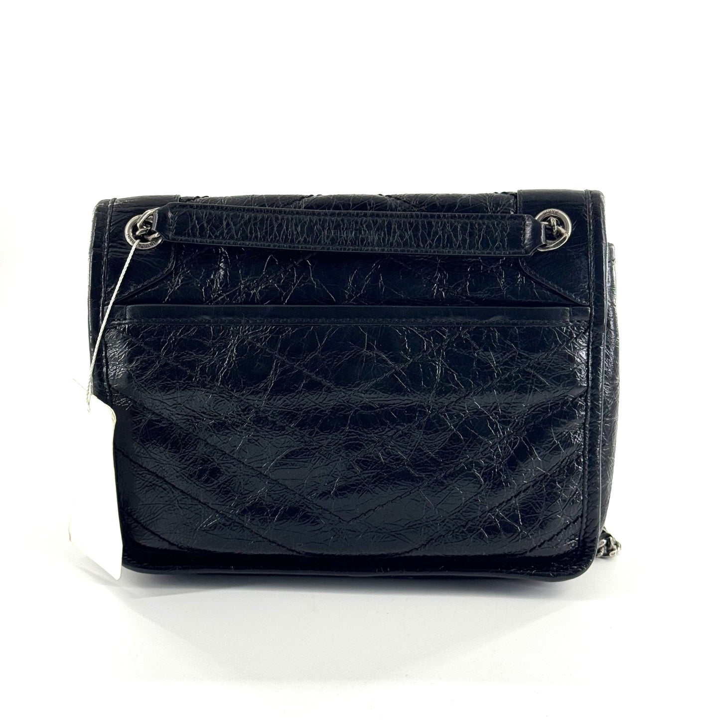 Saint Laurent - Niki - Crinkled leather - Black with Silver-Tone Hardware - (Small)