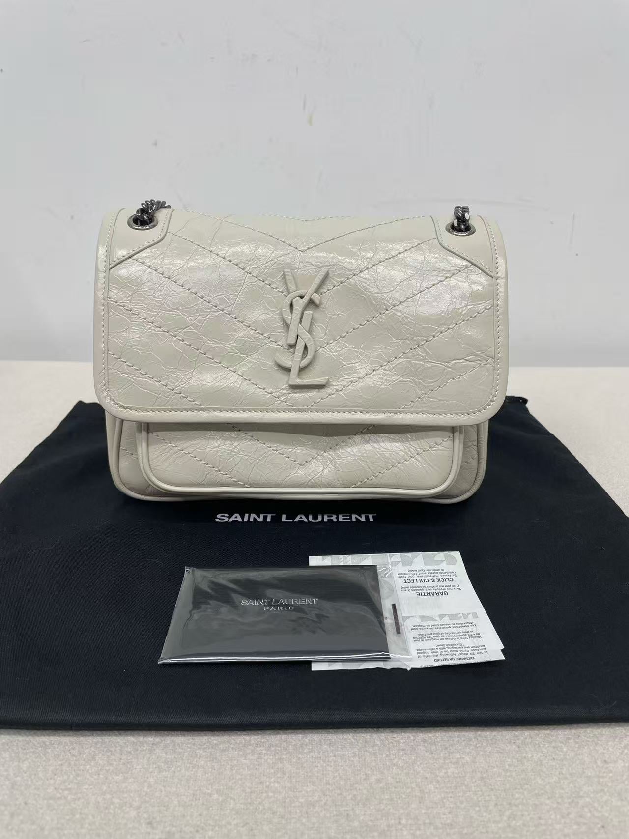 Saint Laurent - Niki - Crinkled leather - White - (small)