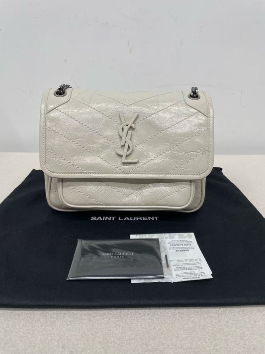 Saint Laurent - Niki - Crinkled leather - White - (small)