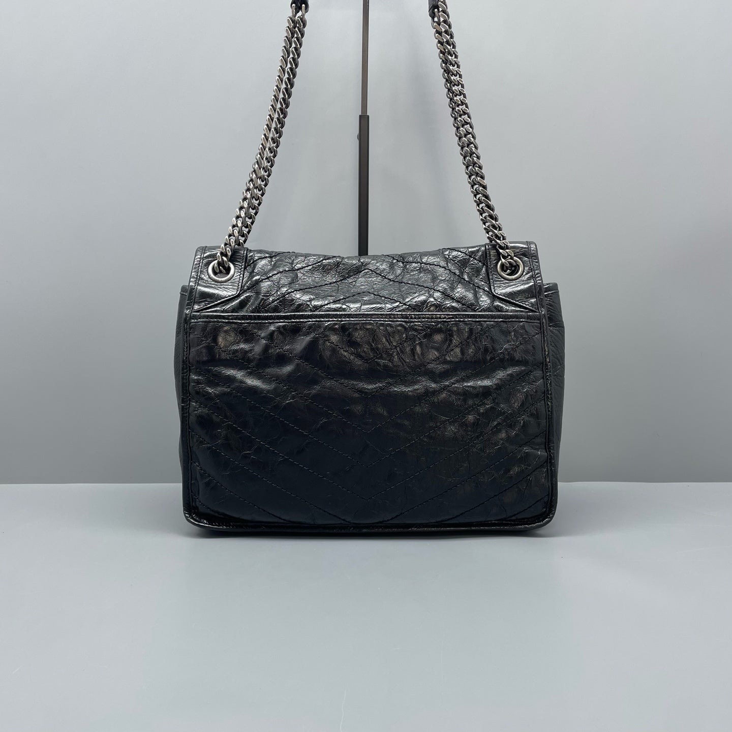 Saint Laurent - Niki - Crinkled vintage-effect calfskin leather - Black - (large)