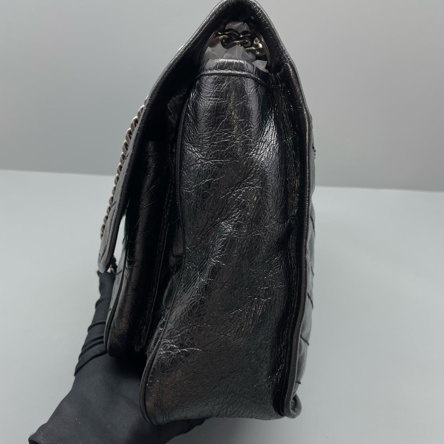 Saint Laurent - Niki - Crinkled vintage-effect calfskin leather - Black - (large)