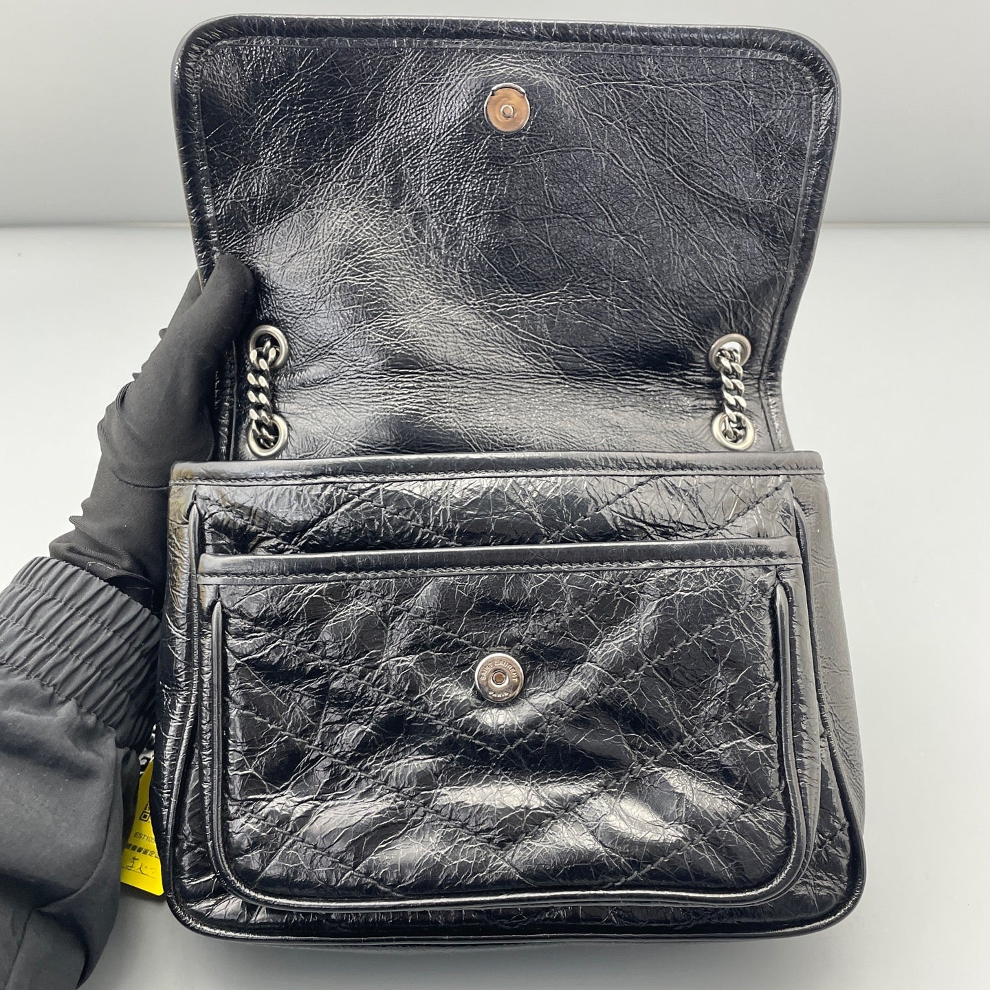 Saint Laurent - Niki - Crinkled vintage-effect leather - Black - (small)