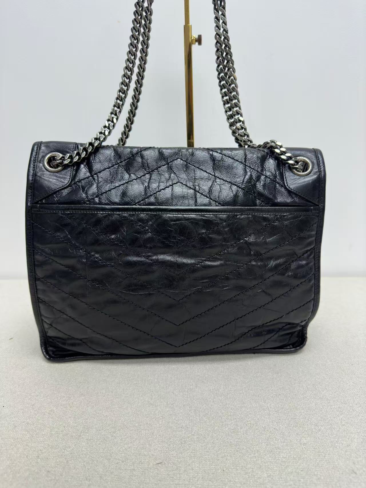 Saint Laurent - Niki - Crinkled vintage leather - Black with Silver-Tone Hardware - (large)