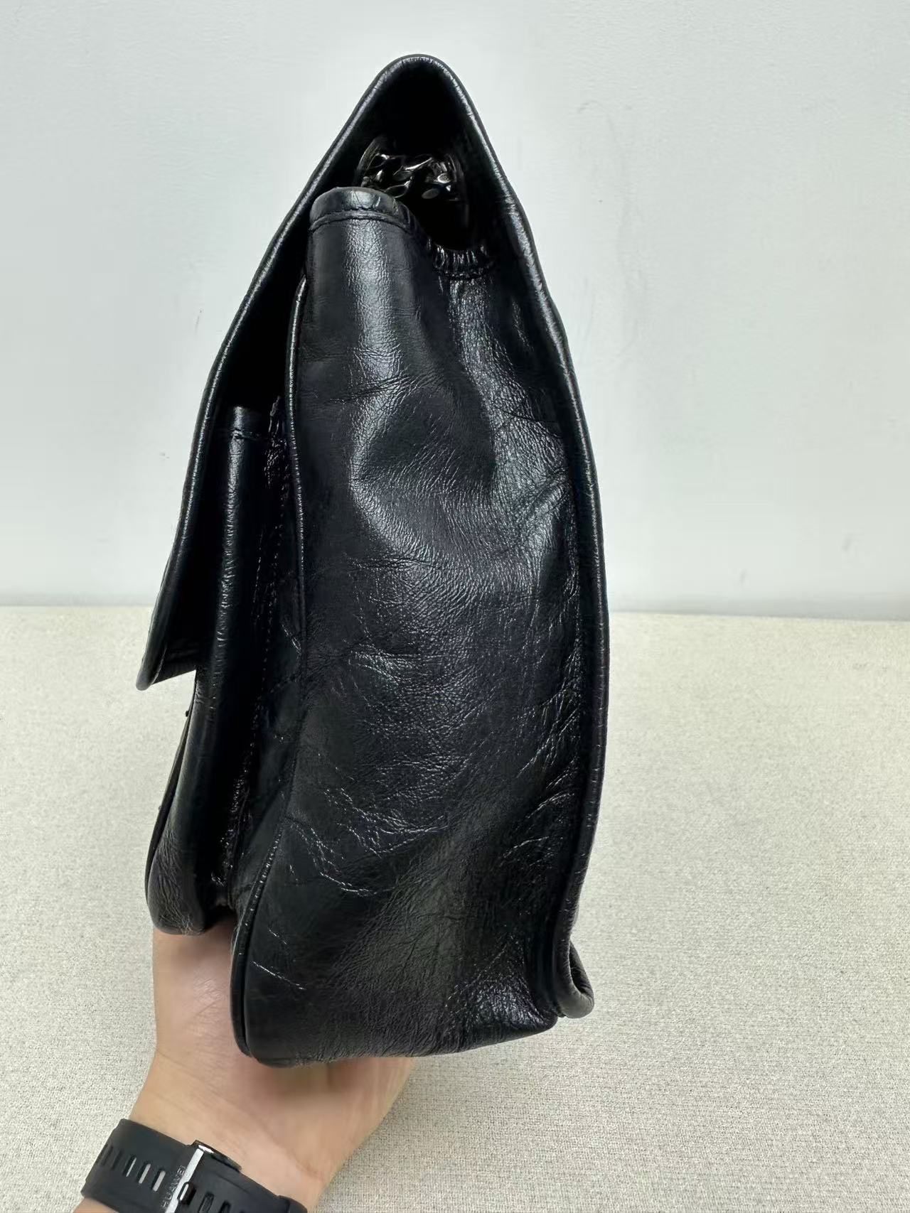 Saint Laurent - Niki - Crinkled vintage leather - Black with Silver-Tone Hardware - (large)