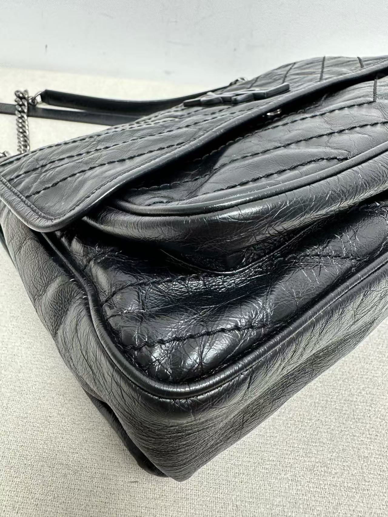 Saint Laurent - Niki - Crinkled vintage leather - Black with Silver-Tone Hardware - (large)