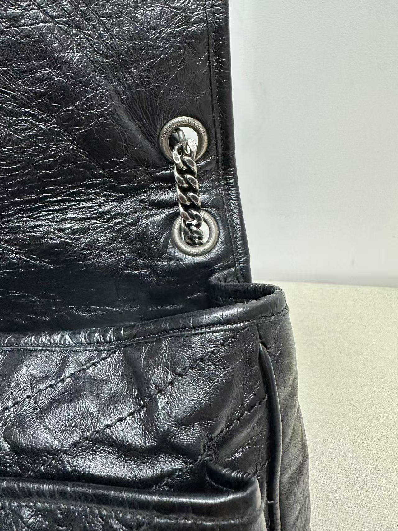 Saint Laurent - Niki - Crinkled vintage leather - Black with Silver-Tone Hardware - (large)