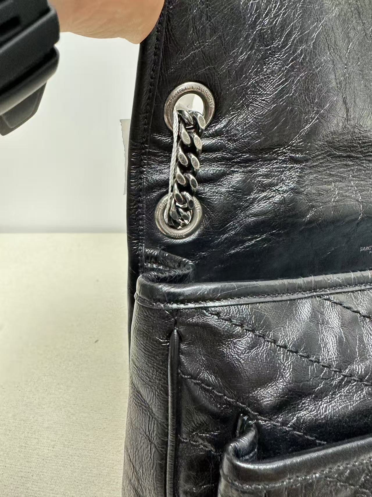 Saint Laurent - Niki - Crinkled vintage leather - Black with Silver-Tone Hardware - (large)