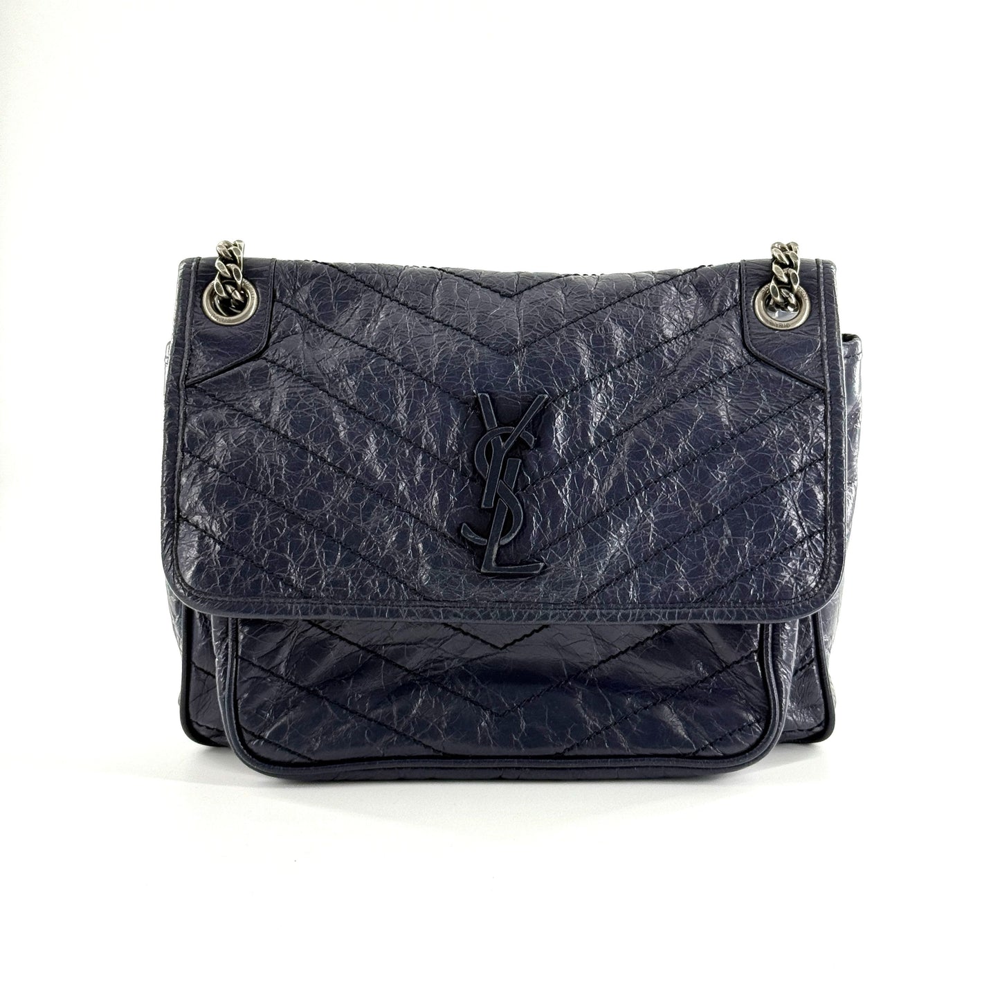Saint Laurent - Niki - Distressed calfskin leather - Blue - (Medium)