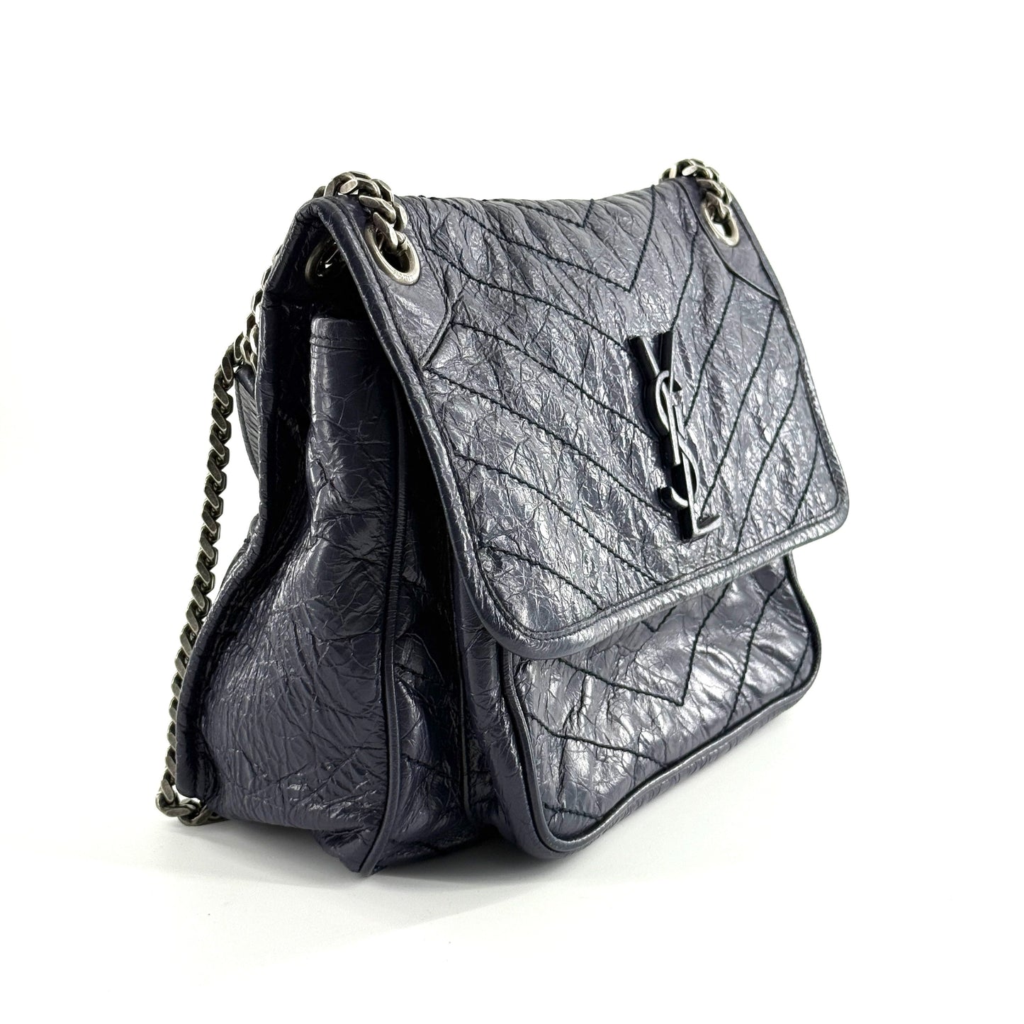 Saint Laurent - Niki - Distressed calfskin leather - Blue - (Medium)