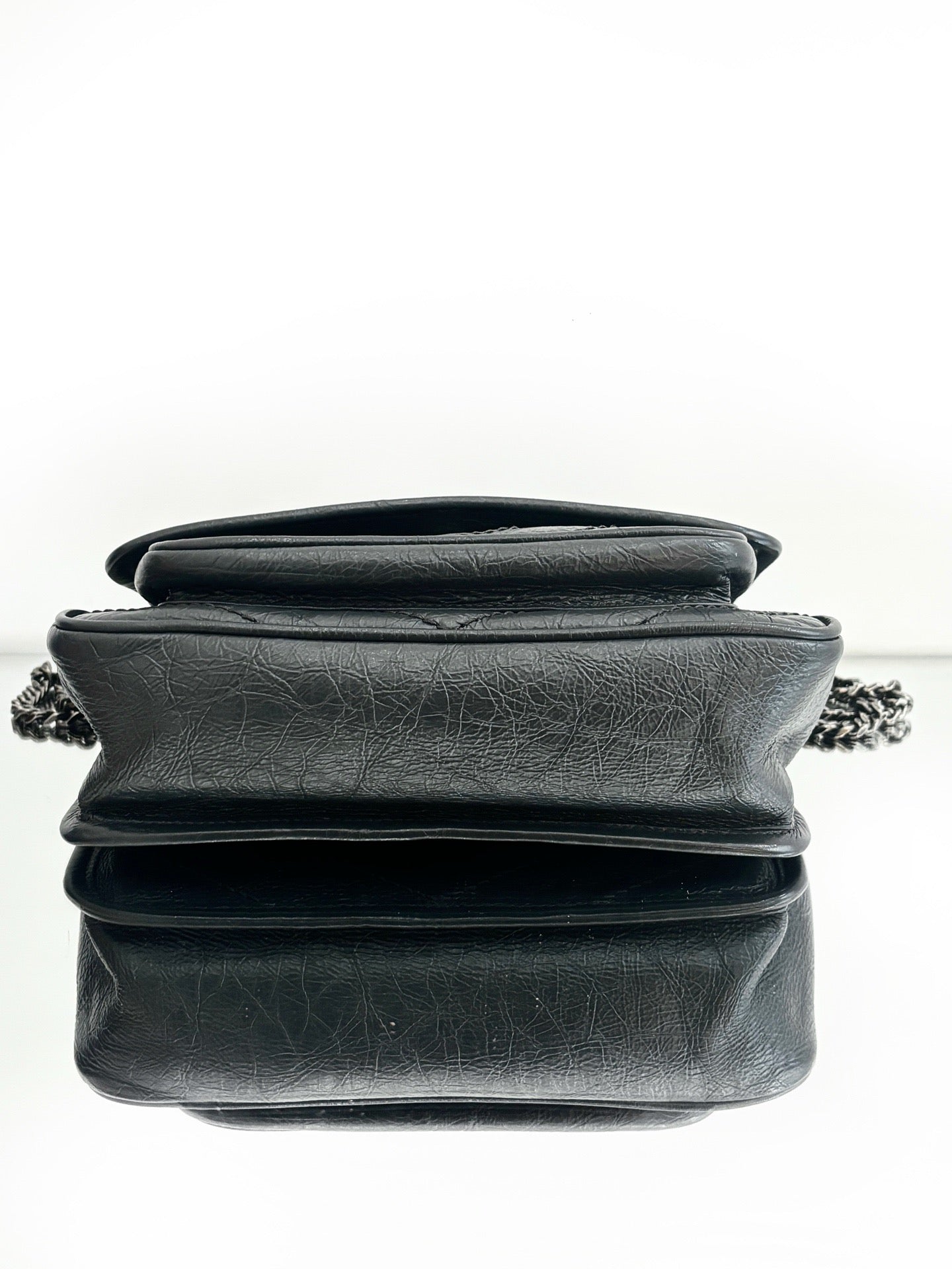 Saint Laurent - Niki - Distressed calfskin leather - Grey with Aged Silver-Tone Hardware - (small)