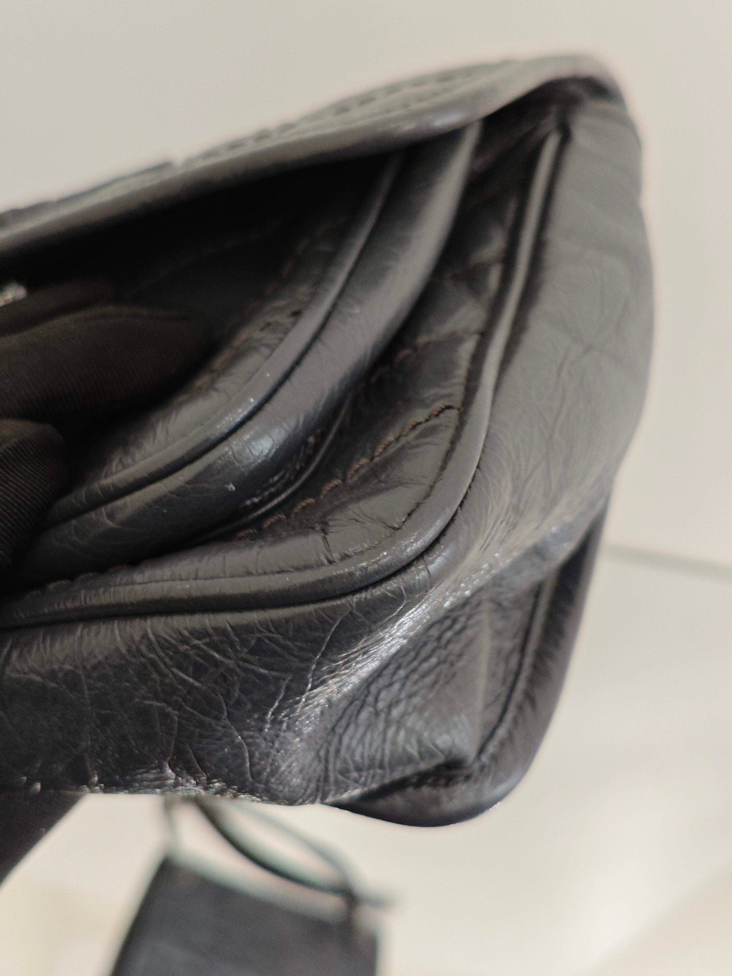 Saint Laurent - Niki - Distressed calfskin leather - Grey with Aged Silver-Tone Hardware - (small)