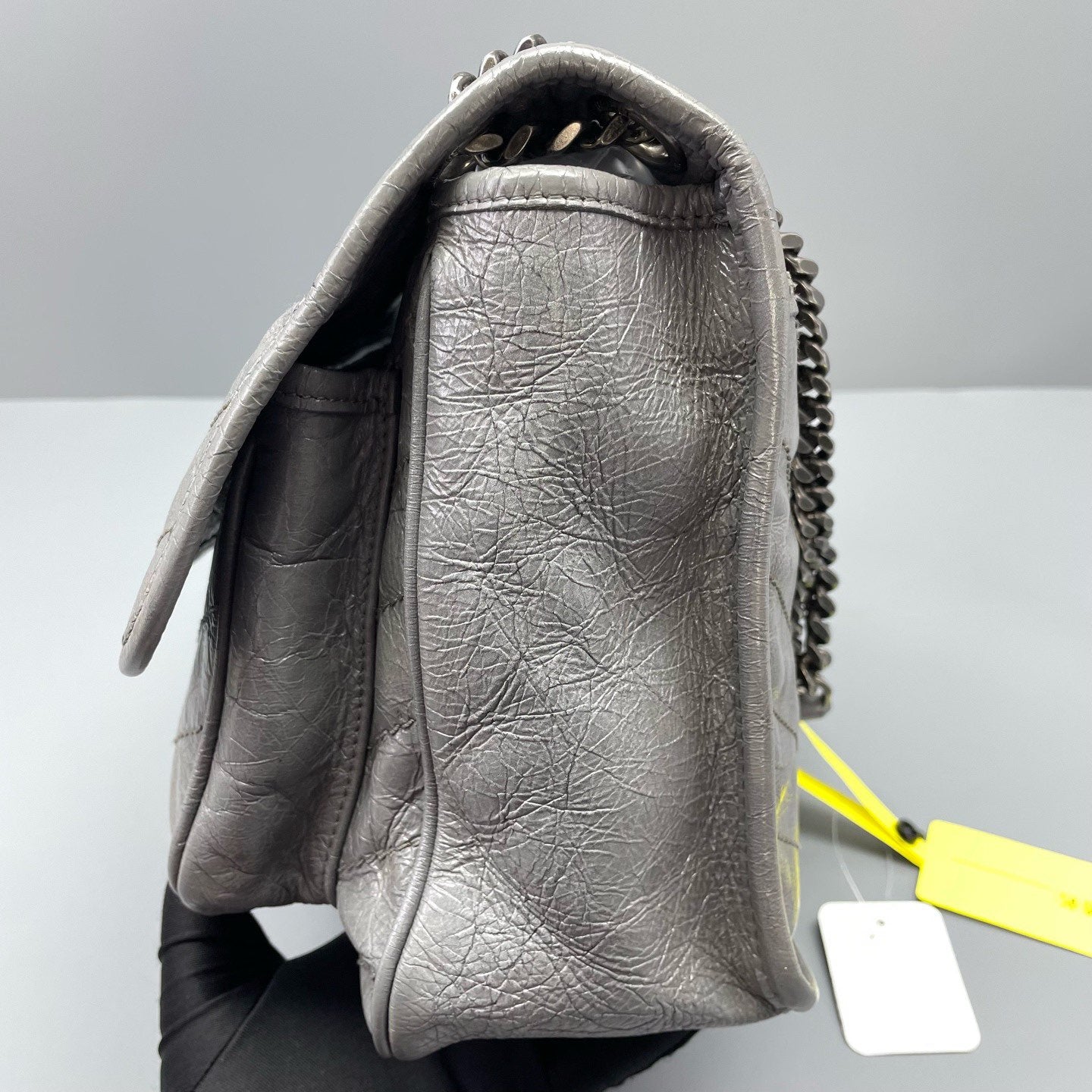 Saint Laurent - Niki - Distressed calfskin leather - Grey with Gunmetal-Tone Hardware - (Medium)